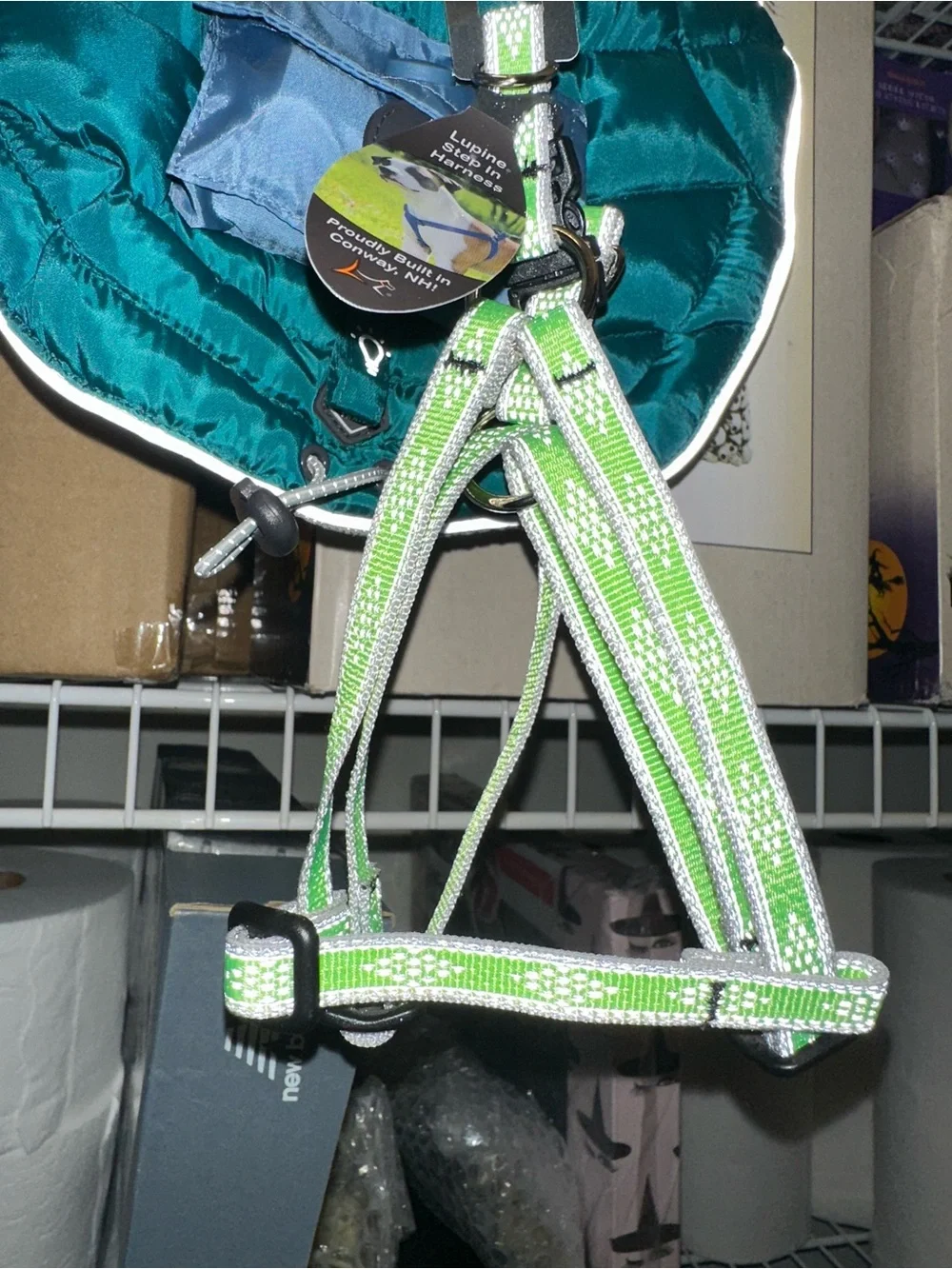 2 Reflective Step-In Dog Harness - Neon Green Lupine 12-18 inch